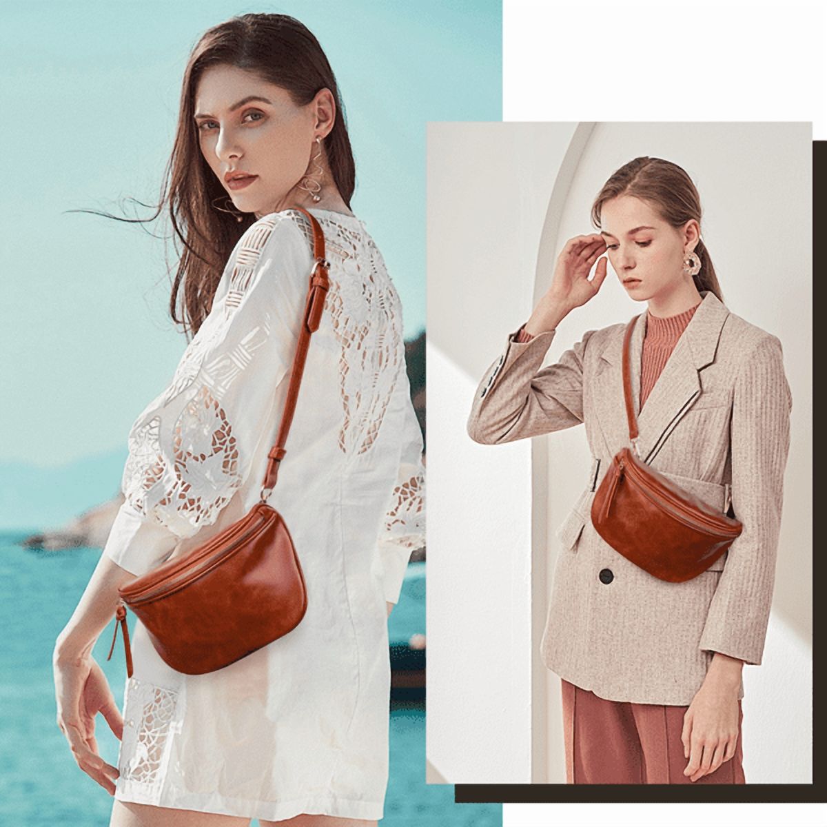 Olurrisa Saddle Crossbody Bags for Women, PU Leather Saddle Satchel Bag Fanny Pack and Cross Body Purse-Brown