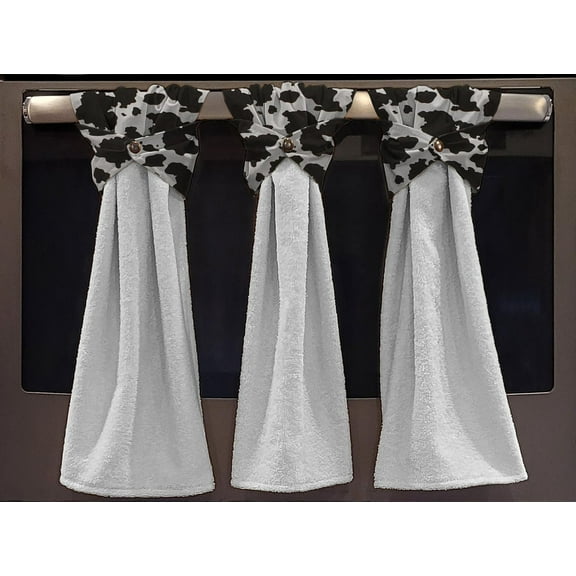 Black & White Cow Spots Wraparound Snap Hanging Towels (Set of 2) by Penny's Needful Things (Terrycloth Color: White)