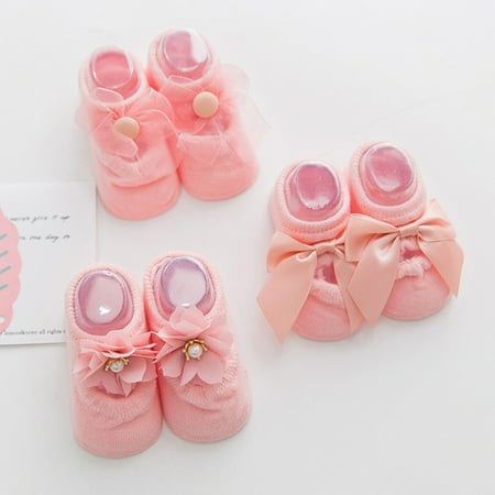 

YOHOME 3Pair Infant Cartoon Newborn Baby Girls Boys Lace Floral Anti-Slip Warm