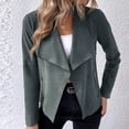 thumbnail image 2 of Women Large Lapel Jackets Faux Suede Long Sleeve Waterfall Collar Open Front Solid Pockets 2024 Trendy Cropped Coat, 2 of 6