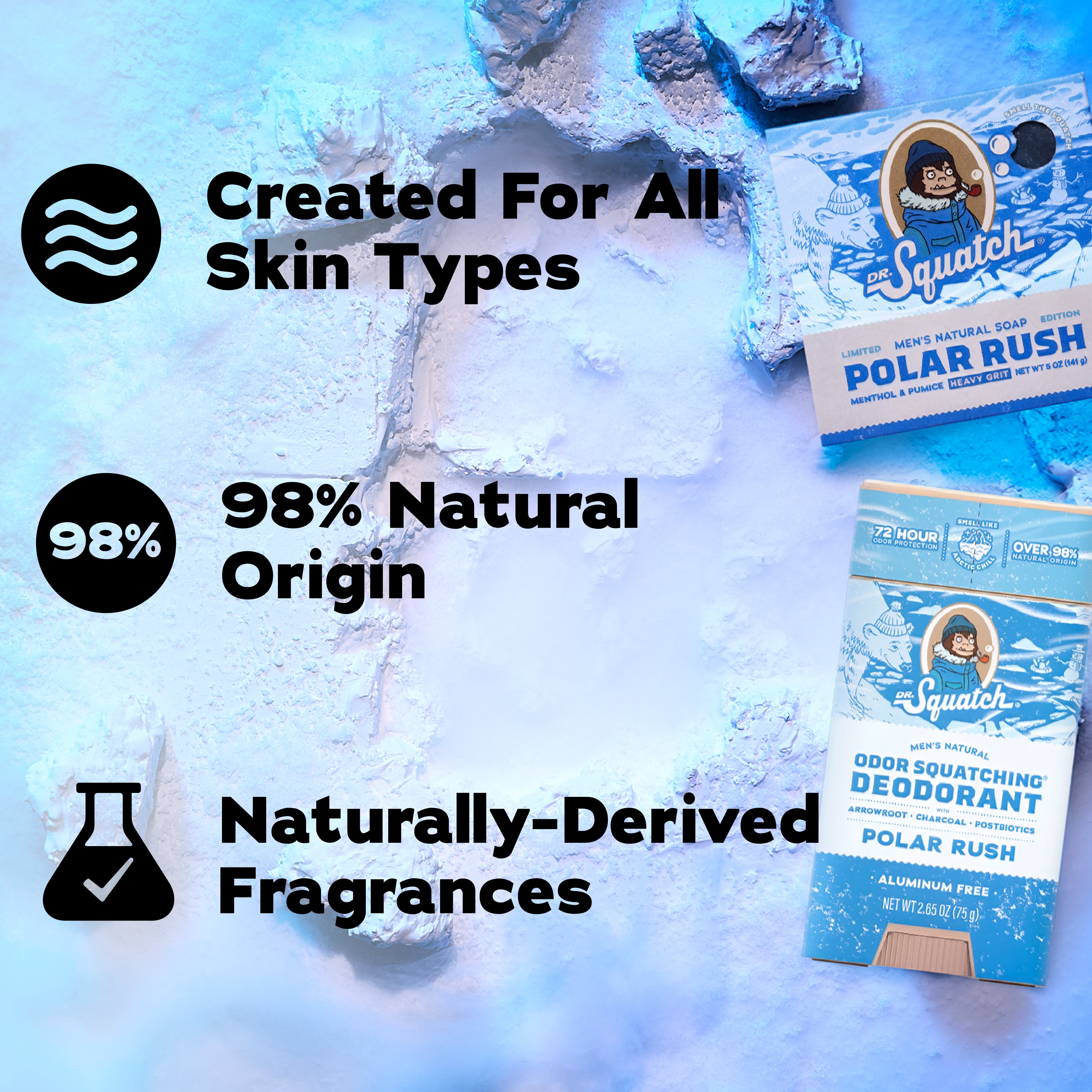 Dr. Squatch Polar Rush Holiday Gifts for Men – Natural Bar Soap + Aluminum Free Deodorant (2-Pack)