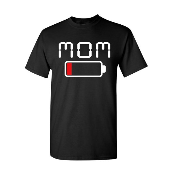 Tee Hunt Exhausted Mom Low Battery T-Shirt Mother's Day Low Energy Coffee Mens Shirt