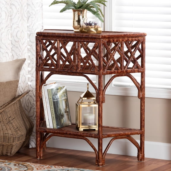 bali & pari Gaspar Boho Console Table, Marbled Tortoise Brown