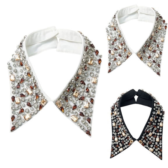 Women's Detachable Shirt Collar, Bling Rhinestone Elegant Collar Accessory, Fashionable False Collar for Sweaters, Dresses, Party, Wedding, Date Night and Formal Outfits-Black