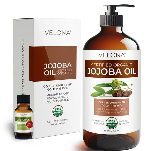 velona USDA Certified Organic Jojoba Oil - 16 oz in Glass Bottle | 100% Pure and Natural | Golden, Unrefined, Cold Pressed, Hexane Free