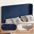 thumbnail image 6 of Amolife Queen Size Platform Bed Frame with Velvet Upholstered Wingback Headboard, Dark Blue, 6 of 11