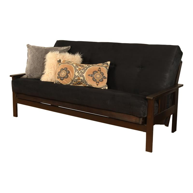 Pemberly Row Futon with Suede Fabric Mattress in Black and Espresso