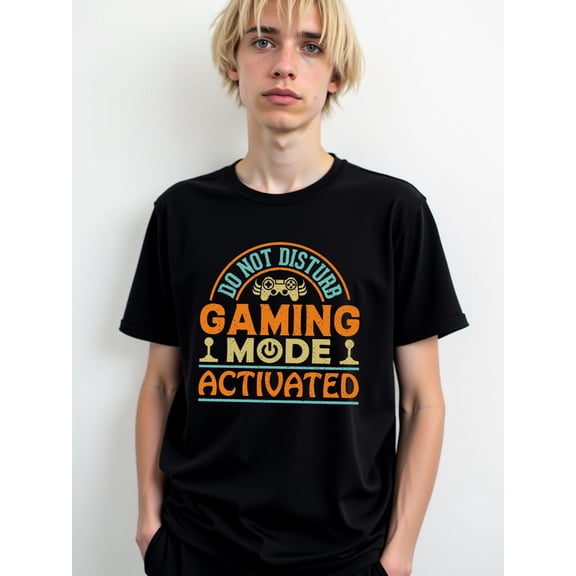 Gaming Mode Activated Tee Men graphic t shirts black top short printed T-shirts, Streetwear style clothing Vintage Unisex Shirt Crewneck tshirts