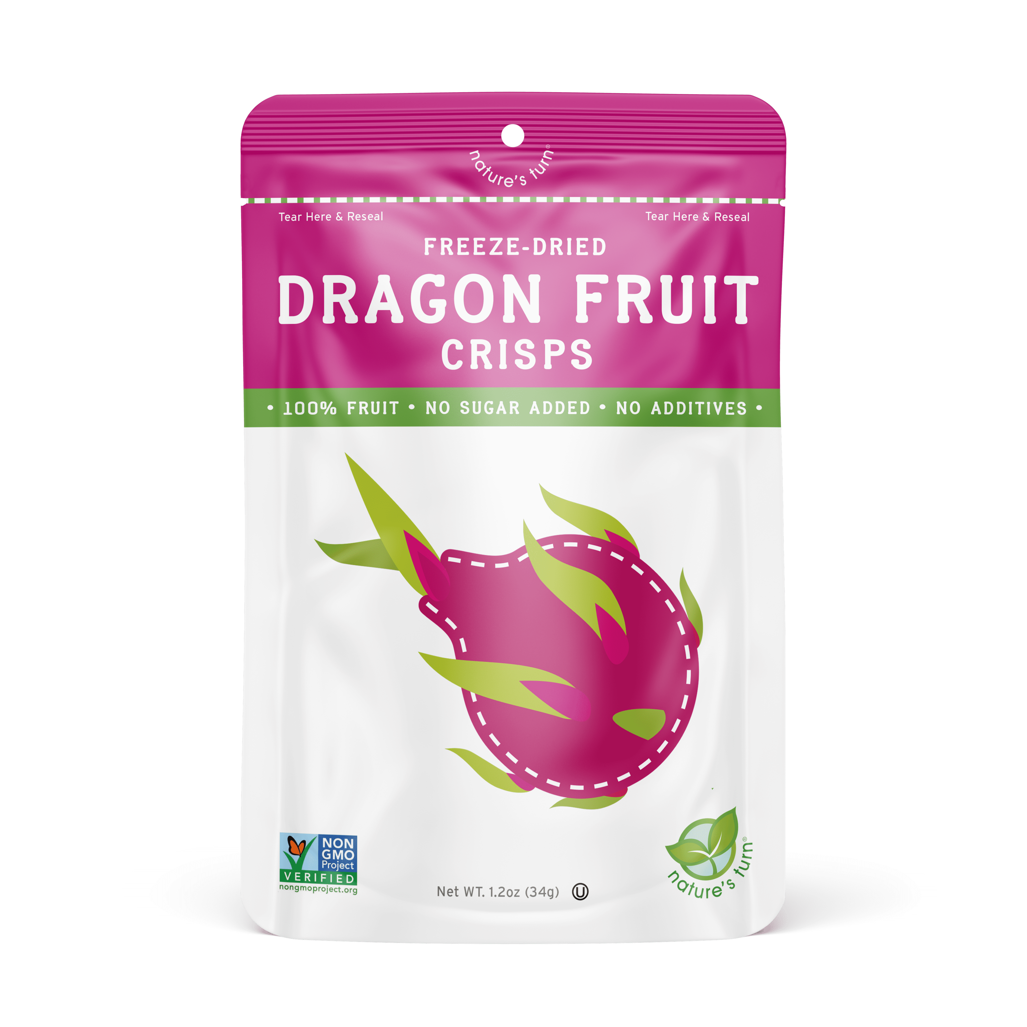 Nature’s Turn Freeze-Dried Dragon Fruit Crisps, No Added Sugar, Healthy Natural Fruit Crisp Snack for School Lunches, 6 Pack (1.2 oz Each)