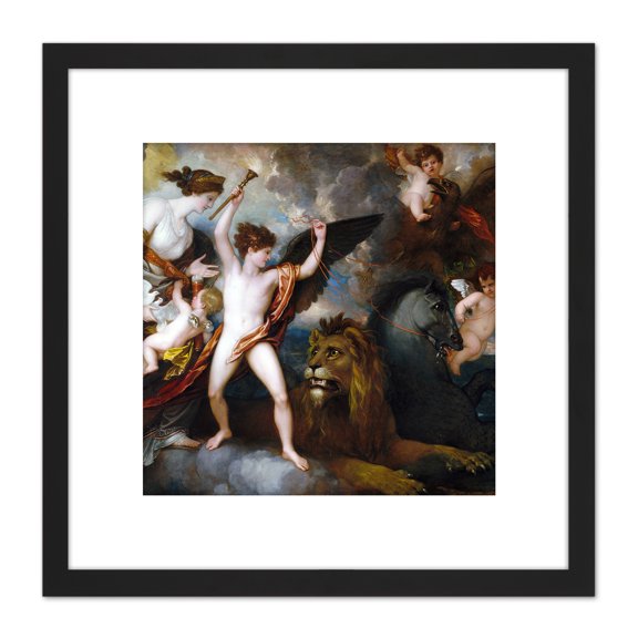 West Power Love Three Elements Painting 8X8 Inch Square Wooden Framed Wall Art Print Picture with Mount