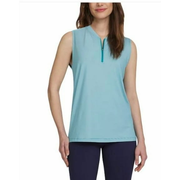 Lands' End Ladies' Active Quarter Zip Sleeveless Polo, Blue XXL