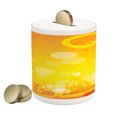 thumbnail image 1 of Orange Piggy Bank, Abstract Composition with Circles Dots Energetic Colors Sunburst, Ceramic Coin Bank Money Box for Cash Saving, 3.6" X 3.2", Orange Yellow White, by Ambesonne, 1 of 4