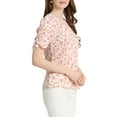 thumbnail image 5 of INSPIRE CHIC Women's Shirred Tops Crew Neck Short Sleeve Keyhole Back Floral Blouse S White Pink, 5 of 8