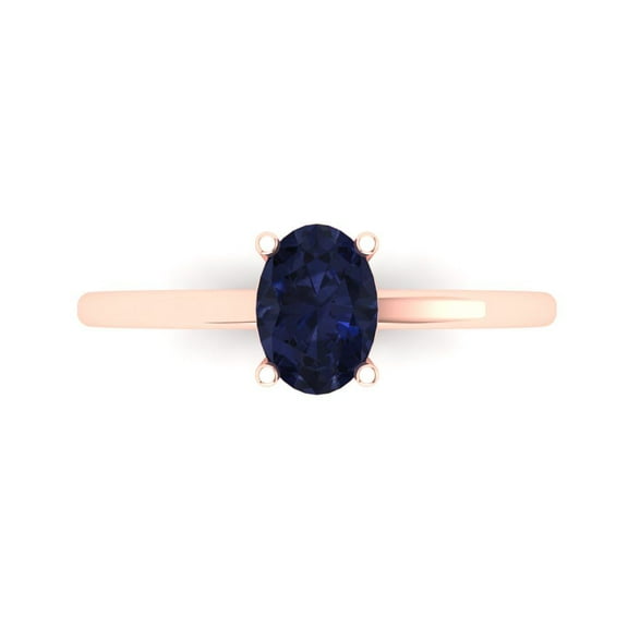 Clara Pucci 14K Rose Gold 1ct BlueSapphire Solitaire Ring for Women