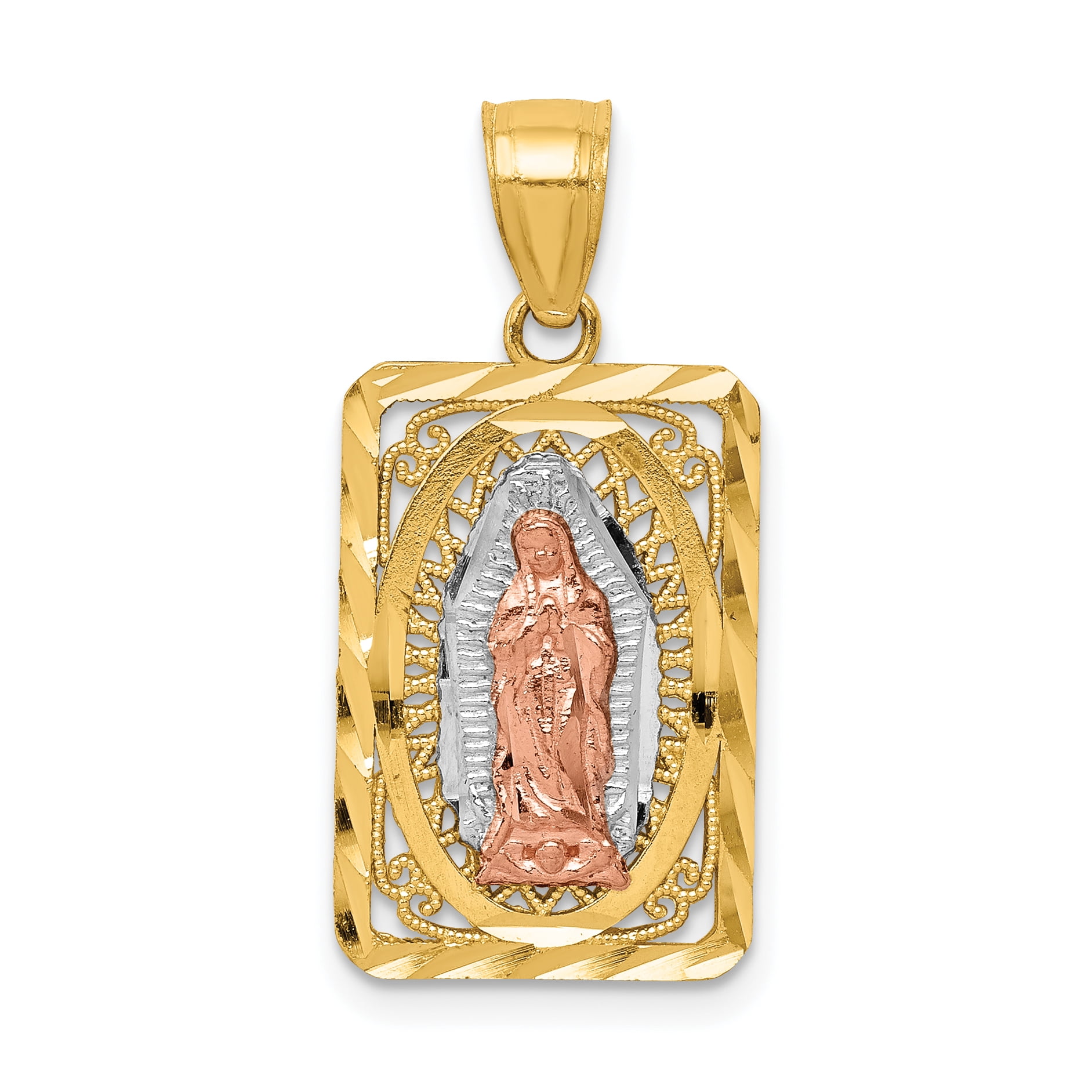 14k White And Yellow Gold Guadalupe Religious Pendant Charm