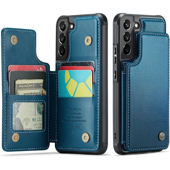 for Samsung Galaxy S22 Plus Wallet Case with Card Holder, RFID Blocking Credit Slots Kickstand Shockproof Phone Cover for Women Men, Blue