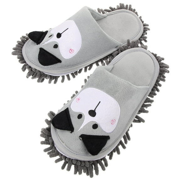 HAMPPLIES 1 Pair Chenille Mop Slippers for Floor with Dust Pickup and Water Removal Grey