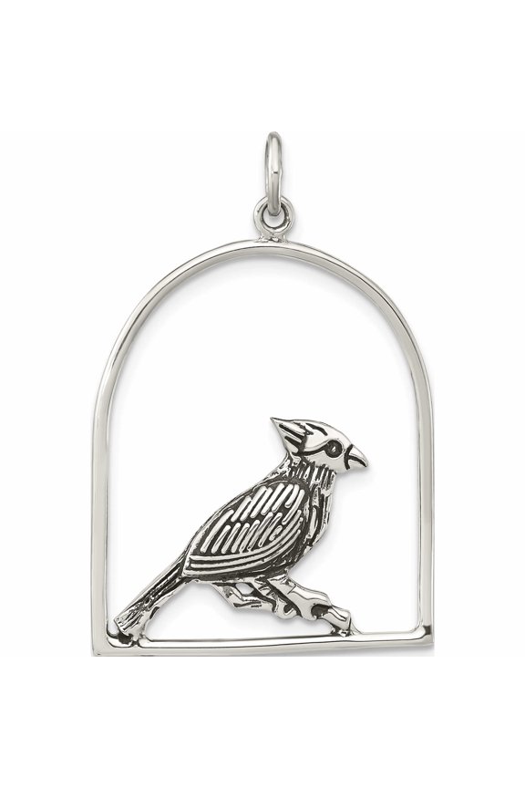 Sterling Silver Antiqued Bird On Branch In Cage Pendant (37.41 X 24) Made Thailand -Jewelry By Sweet Pea