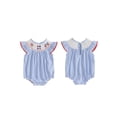 thumbnail image 2 of BemeyourBBs Baby Girls Romper, Fly Sleeve Stripes Embroidery Stars Bow Bodysuit, 2 of 9