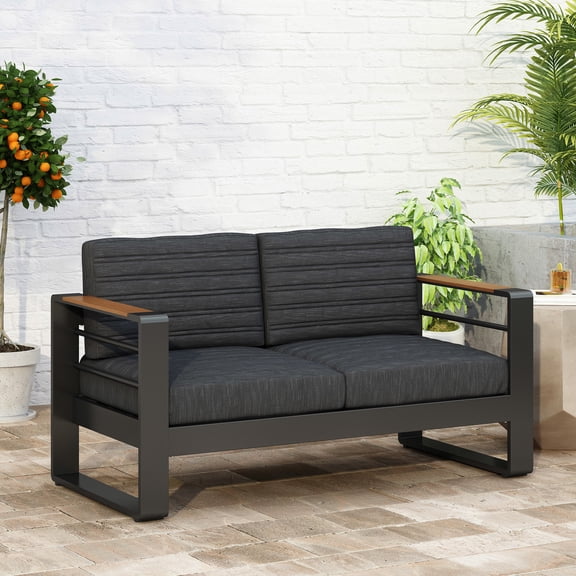 Outdoor Gathering Loveseat | Share Stories with a Friend Outside | Aluminum Frame in Black Finish | Weather - Adaptable Design for Any Weather