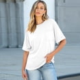 thumbnail image 5 of Women Oversized T Shirts Short Sleeve Summer Casual Loose Top Basic Tee with Pocket White S, 5 of 5