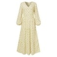 thumbnail image 5 of QYZEU Women Summer Clothes Lightweight Swing Dress for Women Women's Floral Printed Dress V Neck Long Sleeve A-Line Long Dress Casual Women Dresses Beige 3XL, 5 of 6