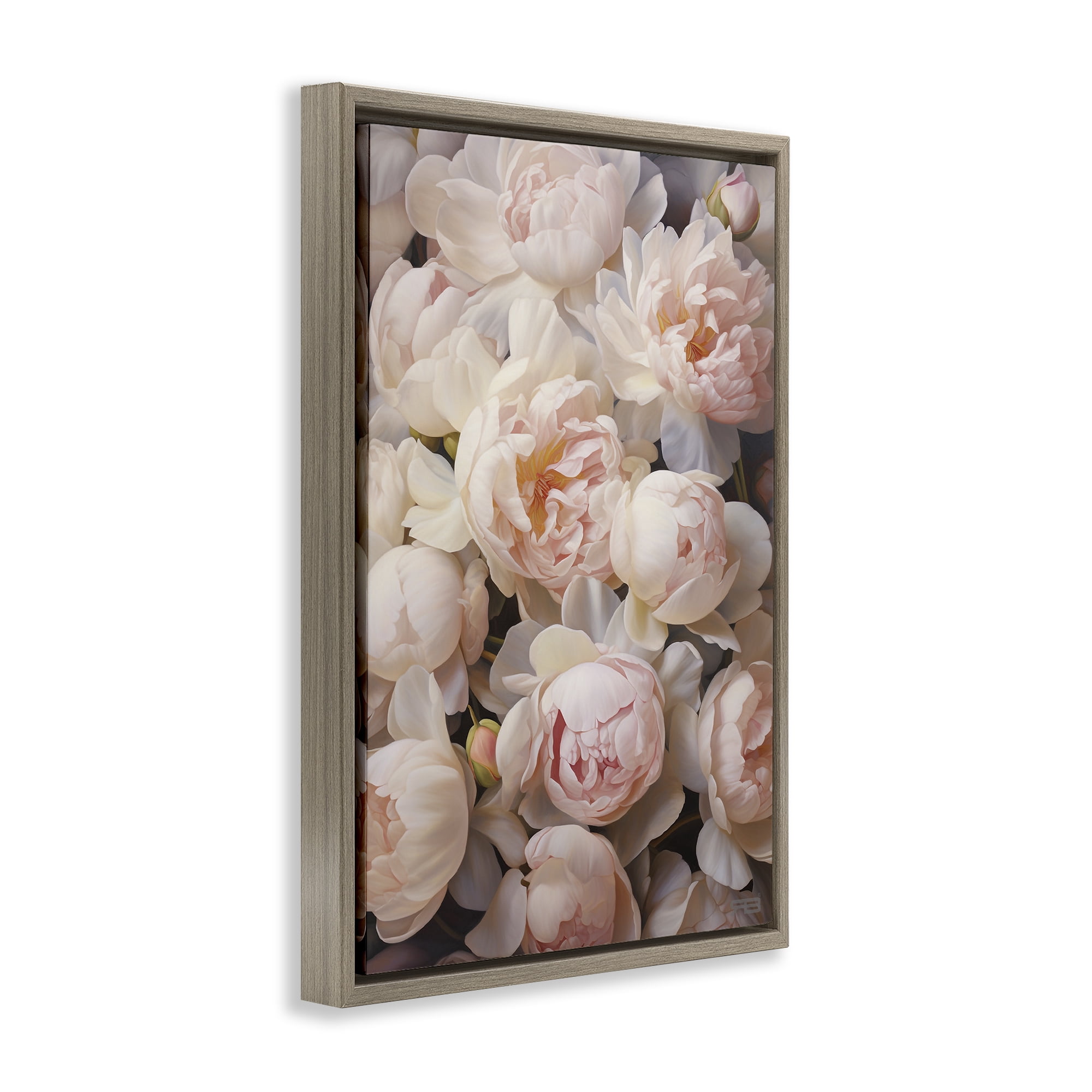 Stupell Industries Blooming Pink Peonies Botanical & Floral Painting Brown Floater Framed Art Print Wall Art, 21 x 31
