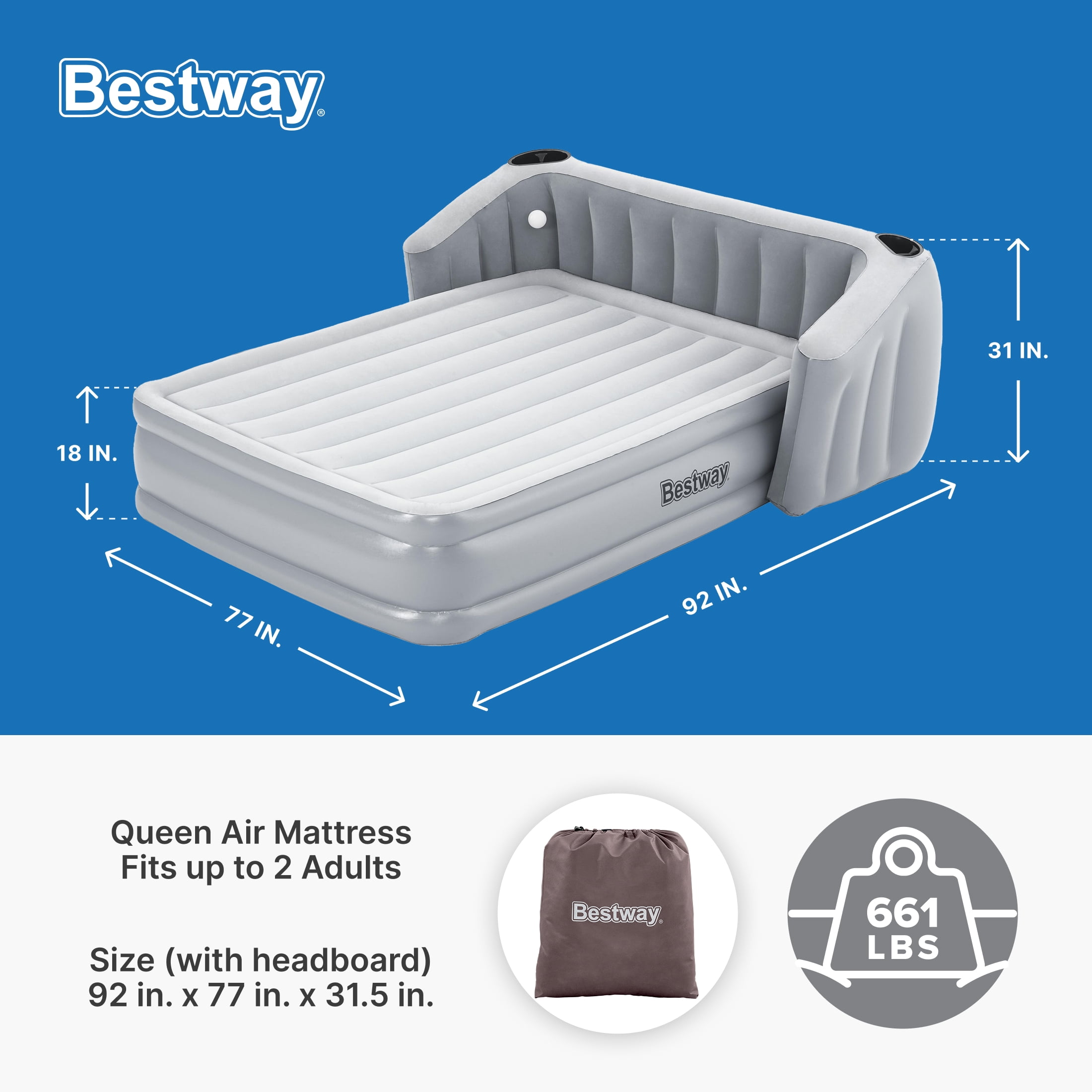 Bestway Wingback 17" Queen Air Mattress with Built-in Pump