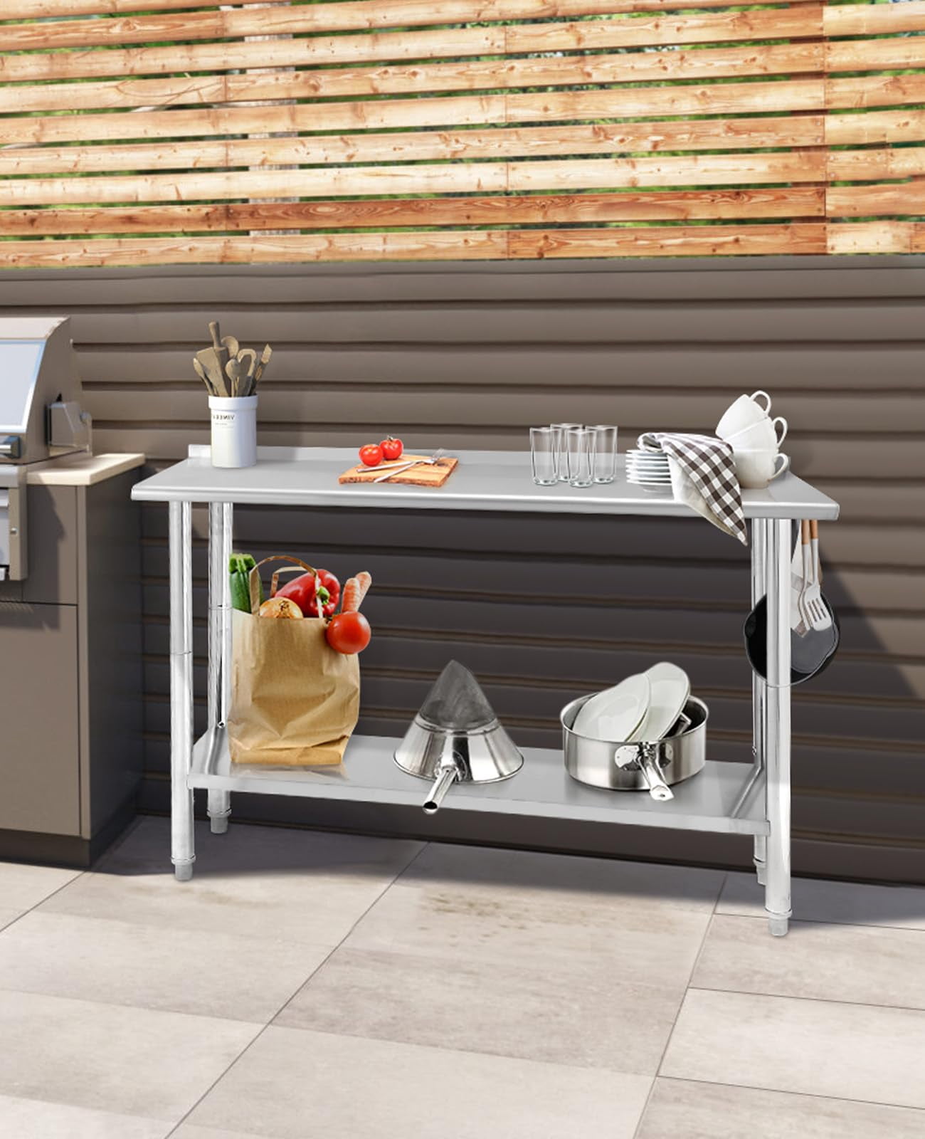 Danolapsi Stainless Steel Table 60" x 24",Kitchen Prep Table,NSF Stainless Steel Metal with Backsplash,Adjustable Undershelf,5 Hooks,Heavy Duty Workbench Workstation Work Table for Restaurant and Home