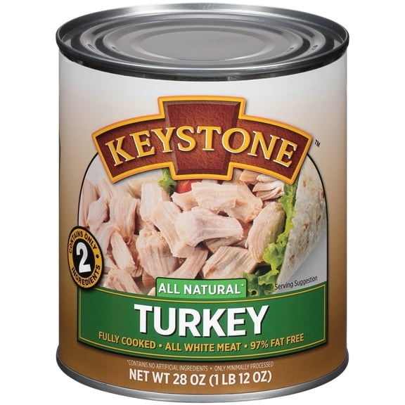 Keystone Meats All Natural Canned Turkey, 28 oz | Fully Cooked & Ready to Eat Canned Meat | High Protein Shelf-Stable Survival Food | No Preservatives or Additives