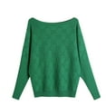 thumbnail image 2 of Itsame Knitted Sweater Women Long Sleeves Sweatershirt Crew Neck Solid Color Sweatshirts Green Size Free Size, 2 of 6