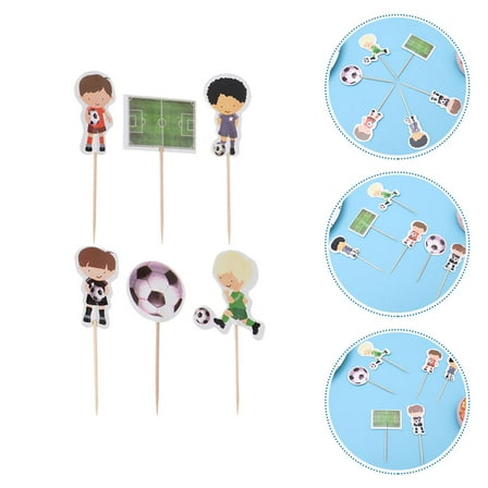Supvox Football Themed Decorative Cupcake Toppers for Cake Decor Multi Color Wood and Paper 24 Pieces