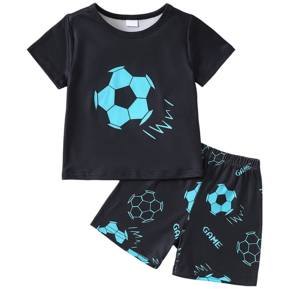 Tween Boys' 2-Piece Soccer Graphic Outfit Set Summer Casual Crewneck T-Shirt & Shorts Sizes 2-8