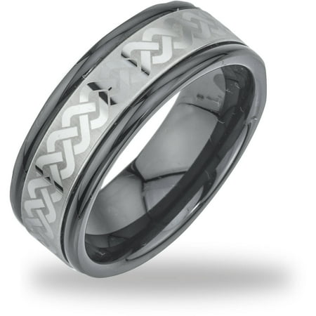 Men's Tungsten Black Ceramic Laser-Etched Band Ring