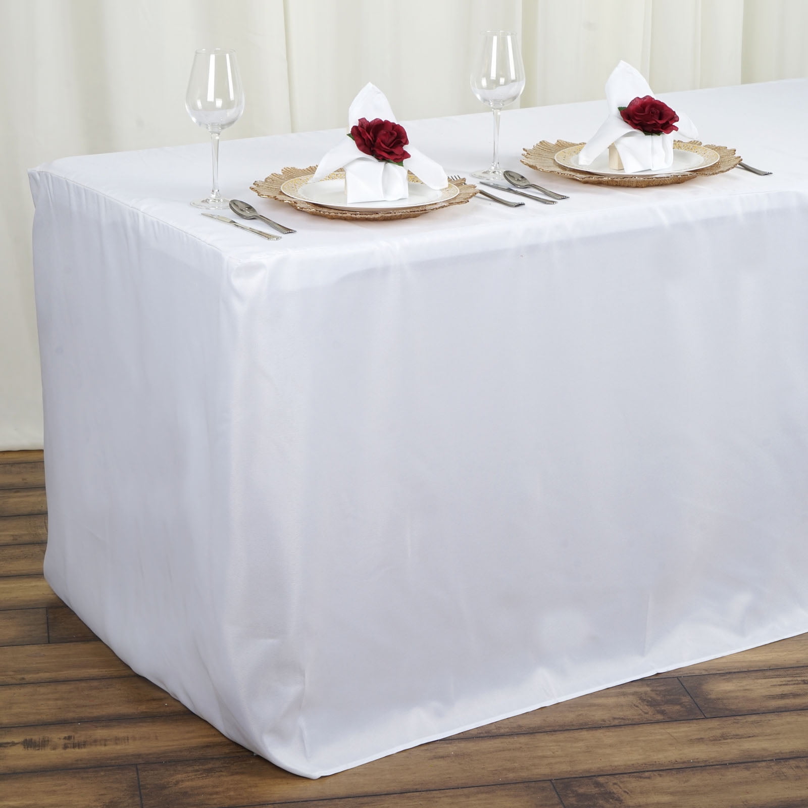 Royal 8-Feet Fitted Rectangle Polyester Tablecloth Wedding Party & Dj Table White