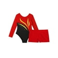 thumbnail image 5 of YEAHDOR Kids Girls Gymnastics Workout Outfit Long Sleeve Shiny Rhinestones Leotard with Boy-cut Shorts Dance Suit Red 8, 5 of 7