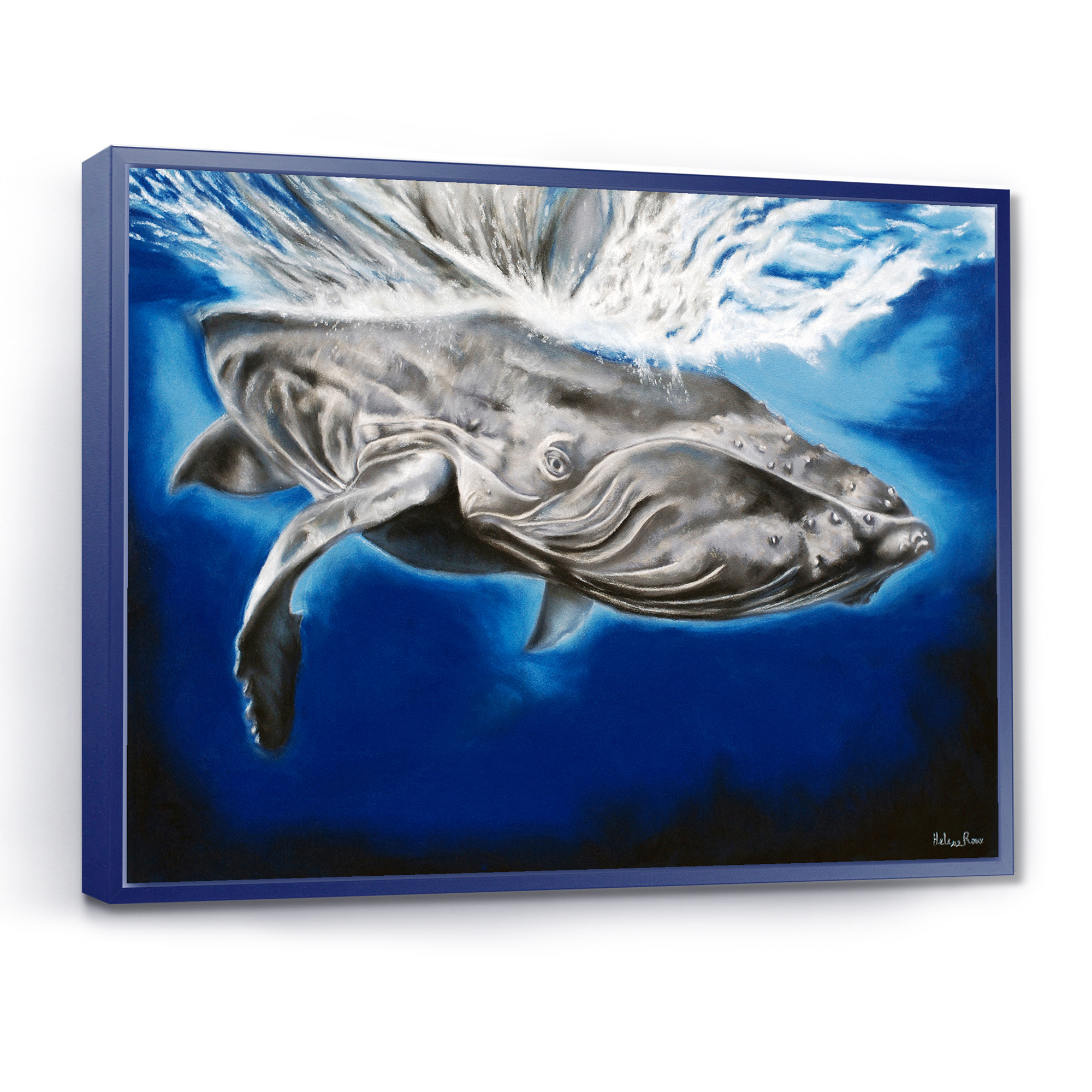 Close Up Portrait Of A Humpback Whale 40 in x 30 in Framed Painting Canvas Art Print, by Designart