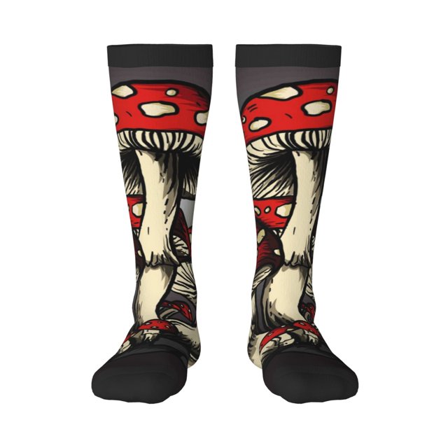 Fotbe Red Mushrooms Calcetas Divertidas Estampadas para Hombre y Mujer, Calcetas de Algodón hasta la Rodilla para Caminar, Correr, Enfermería y Embarazo