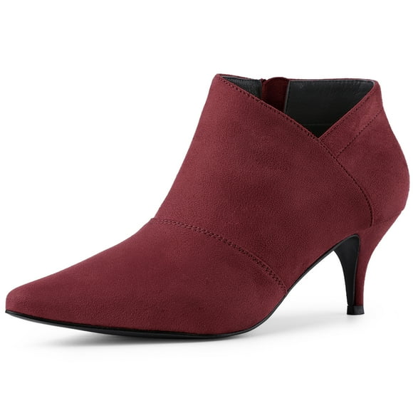 Unique Bargains Women's Pointed Toe Kitten Heel Ankle Boots