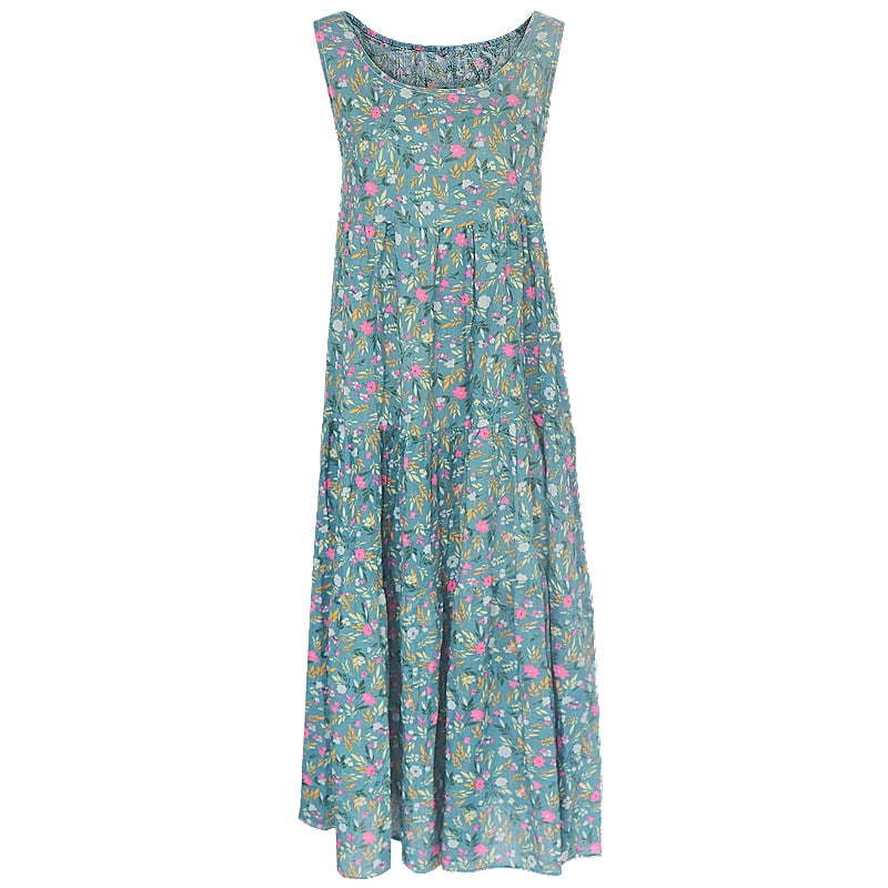 Summer Floral Sleeveless Loose Maxi Boho Casual Dress yellow S Walmart