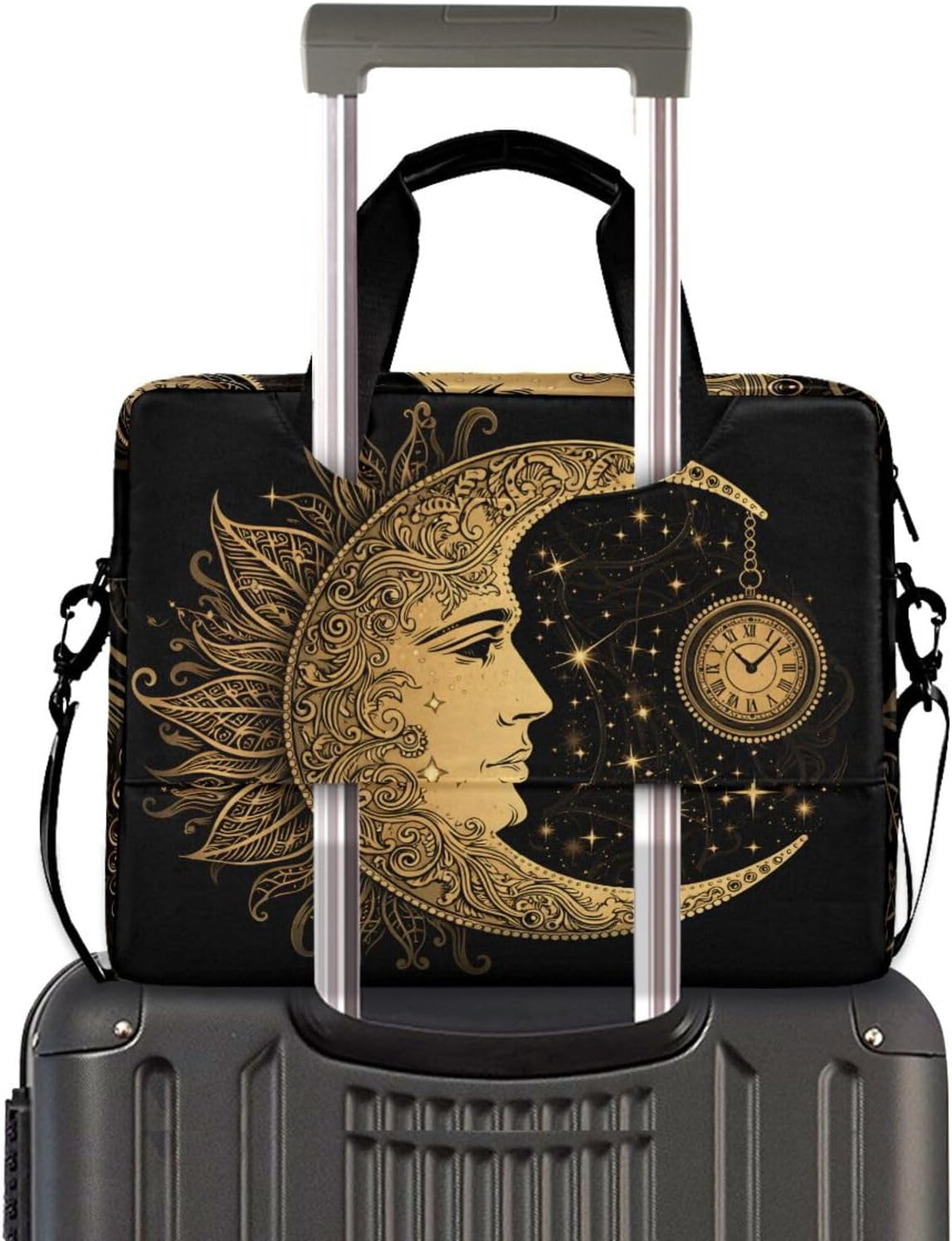 Boho Crescent Moon Sun Mandala Laptop Case Bag Sleeve Portable body Messenger Briefcase w/Strap Handle, 13 14 15.6 inch