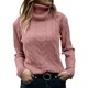 thumbnail image 1 of Jersey de cuello alto Langwyqu para mujer de punto trenzado rosa oscuro, 1 of 3