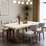 Guyou Dining Chairs Set of 6, Mid-Century Modern Linen Upholstered Kitchen Chairs with Curved Backrest, Wooden Side Chairs for Dining Kitchen Living Room Bedroom, Grey