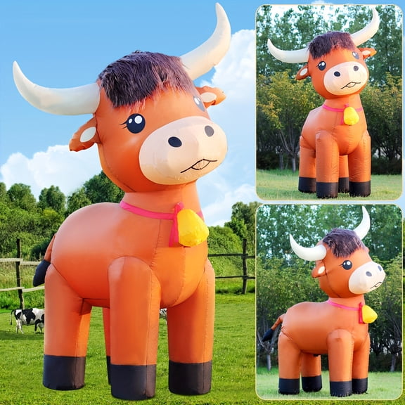 Christmas Highland Cow Inflatable (6ft) - Cute Blow-Up Calf with Built-in LED Lights | Durable Polyester | Great for Outdoor Yard, Farm Lawn, Party & Festive Holiday Animal Displays