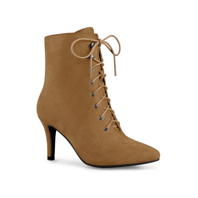 Unique Bargains Bottines à Talon Aiguille à Bout Pointu à Lacets pour Femme Brun US 9