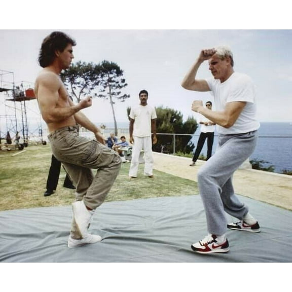 Lethal Weapon on set fist fight practice Mel Gibson & Gary Busey poster