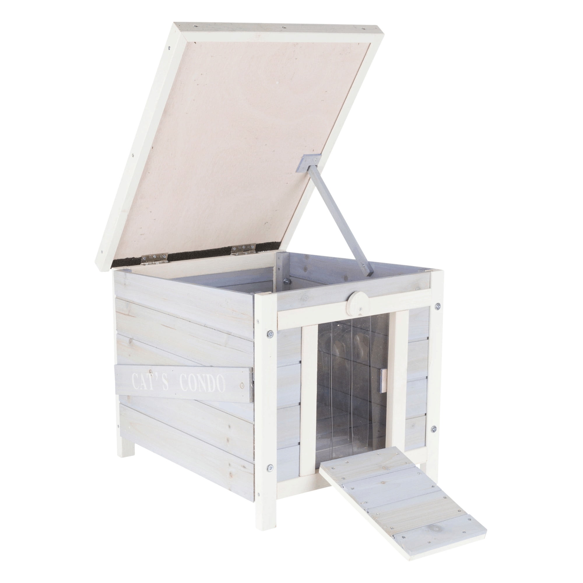 TRIXIE Cat's Condo Wooden Cat House, Weatherproof Small Outdoor Cat House with Hinged Roof