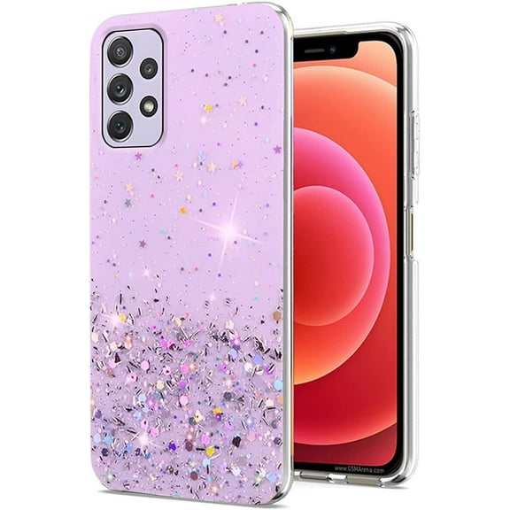 for Samsung Galaxy A53 Case Clear Glitter Aesthetic Pink Samsung A53 Phone Case Silicone Transparent Shockproof Soft Cover Thin (Samsung A53 5g, Purple)