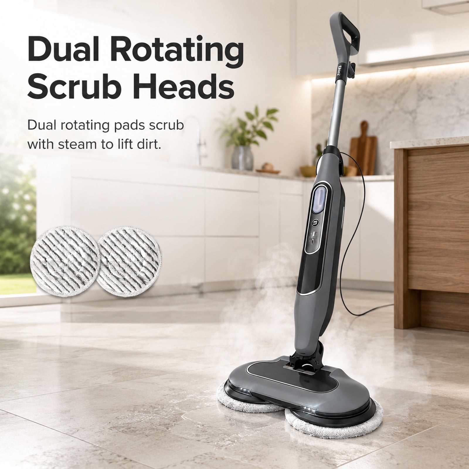 Alvantor Dual Steam Mop, All-in-One Hard Floor Steam Mop with 3 Steam Modes & LED Headlights, Lightweight for Home Tile Cleaning