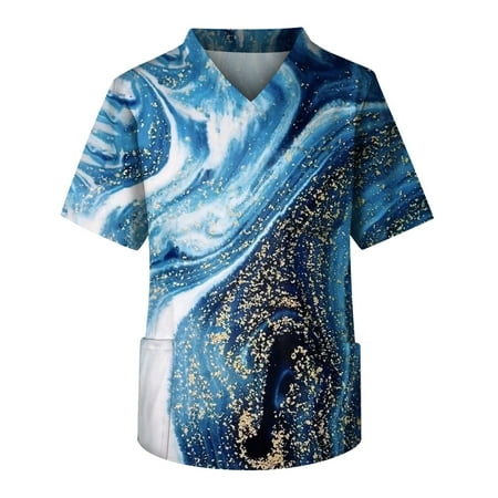 

Umitay Navy Blue Scrubs Men s Short Sleeve V Neck Print Chest Pocket Carer Top